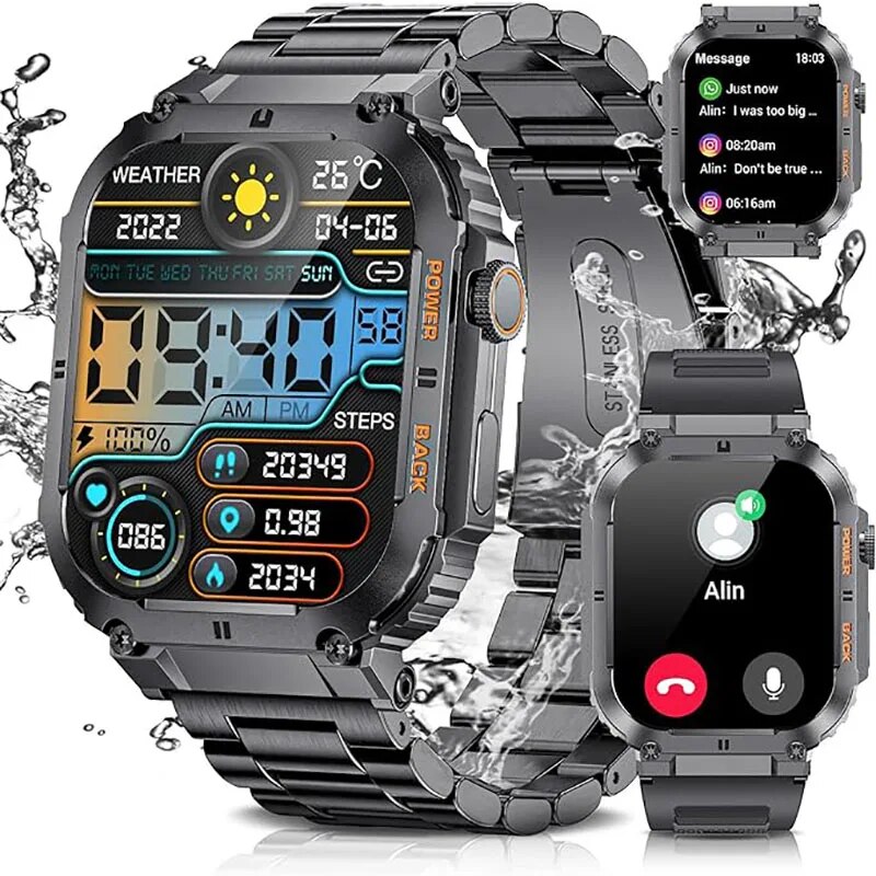 Smartwatch Square Watches For Men - LIGE-Montre intelligente de fitness étanche pour